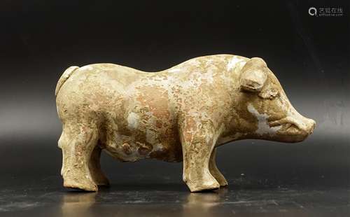 CHINESE HAN DYNASTY POTTERY FIGURE OF PIG