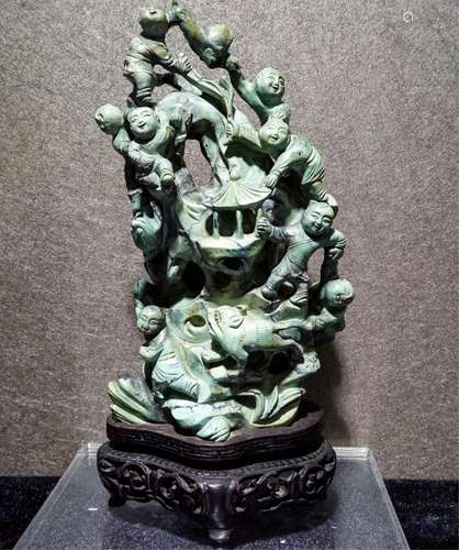 CHINESE QING DYNASTY TURQUOISE CARVED BOYS