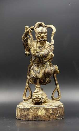 CHINESE WOOD CARVED DEMON FIGURE