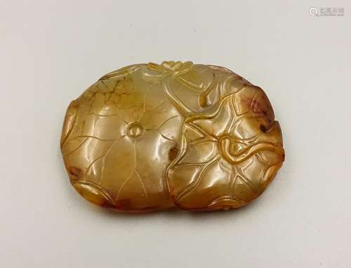 Chinese Agate Carved Lotus Pendant