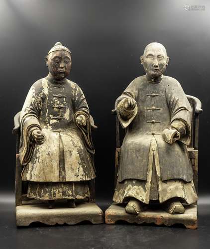 PAIR OF CHINESE QING DYNASTY HARDWOOD FIGURES