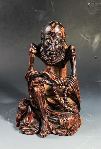 CHINESE BAMBOO CARVED FIGURE OF LOHAN