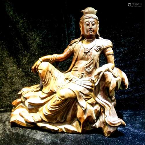 CHINESE WOOD CARVED FIGURE OF GUANYIN