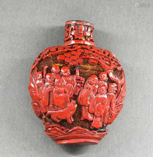 CHINESE QING DYNASTY CINNABAR LACQUER SNUFF BOTTLE