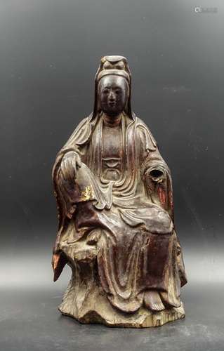 CHINESE QING DYNASTY HARDWOOD CARVED GUANYIN