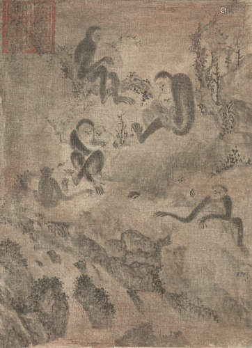 宣德 猿猴图 设色绢本立轴