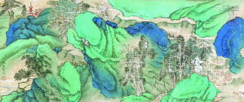 仇英 青绿山水 设色纸本立轴