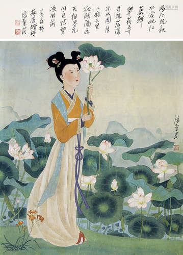 潘絜兹 仕女 镜芯 纸本