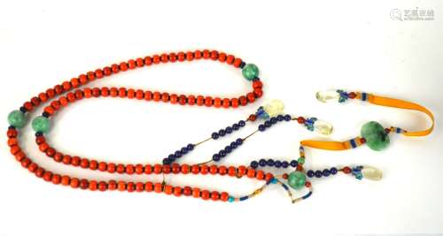 Chinese 108 Coral Beads Court Necklace