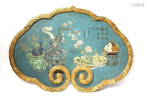Large Chinese Lingzi Shape Cloisonne Plaque
