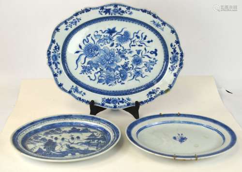 Three Chinese Blue & White Export Plates