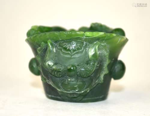 Chinese Carved Spinach Jade Cup