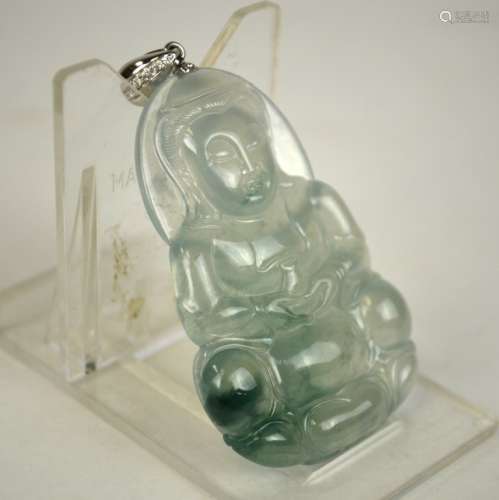 GIA Cert. Chinese Carved Jadeite Guanyin Pendant