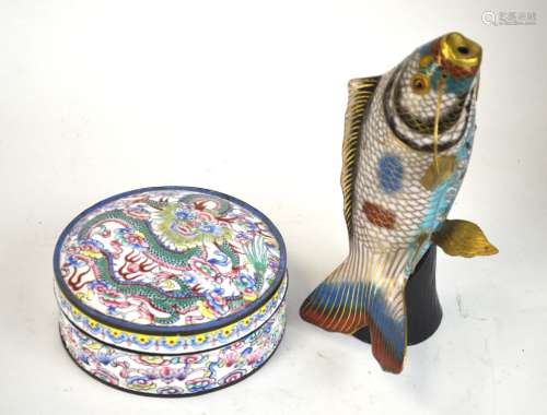Chinese Cloisonne Fish & Round Box with Cover