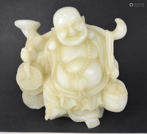 Chinese White Hard Stone Happy Buddha Carving