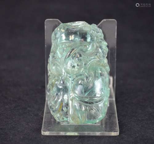 Chinese Carved Blue Tourmaline Pendant