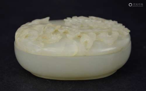 Chinese Carved White Jade Covered Box