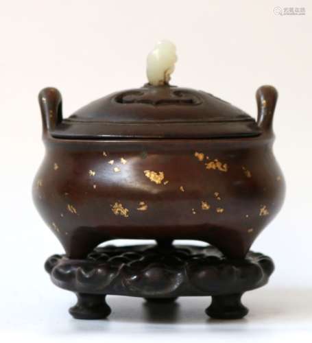 Ming. Chinese Gold-Splashed Bronze Censer