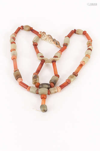 Chinese Ancient Jade and Carnelian Agate beads necklace戰國或更晚 玉及瑪瑙珠串飾一組