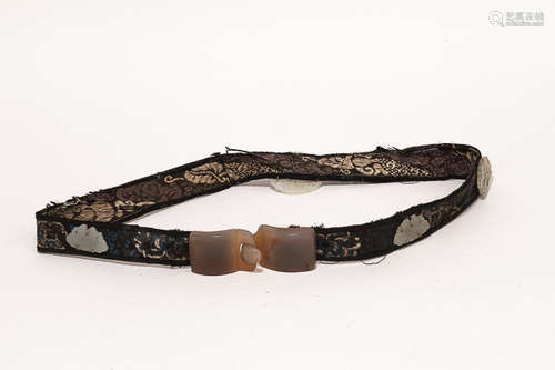 19th Chinese Jade Belt with Agate Buckle清 瑪瑙首玉帶