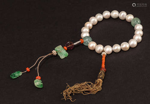 19th Chinese Antique Pearl Prayer Beads清 珍珠十八子手訓