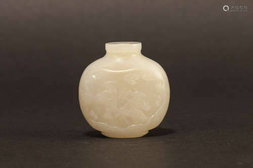 19th Chinese Antique Carved White Jade Snuff Bottle清中晚期 白玉雕和合二仙鼻煙壺