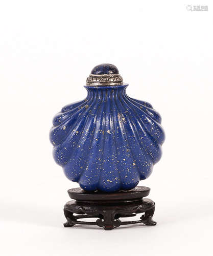 19th Chinese Antique Carved Lapis Lazuli Snuff Bottle 清光緒 青金石雕荷包鼻煙壺