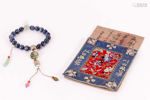 19th Chinese Antique Blue Gemstome Prayer Beads清 寶石藍十八子手訓