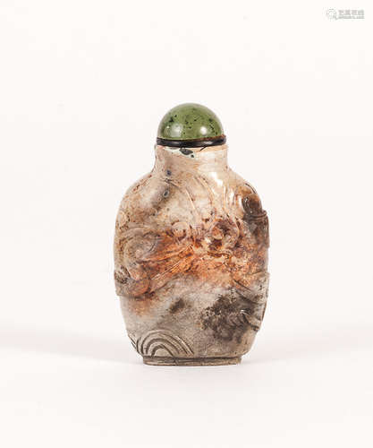 19th Chinese Antique Burned Jade Snuff Bottle清乾隆期 火燒玉雕螭龍紋鼻煙壺