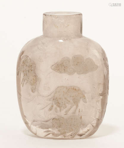 19th Chinese Antique Carved Rock Crystal Snuff Bottle清道光期 水晶雕風景鼻煙壺