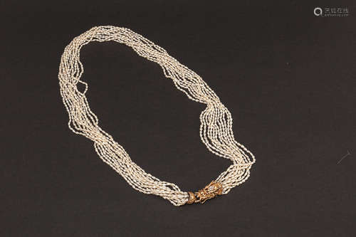 20th Chinese Antique Pearl Necklace民國 珍珠項鏈（龍頭鑲嵌鑽石）