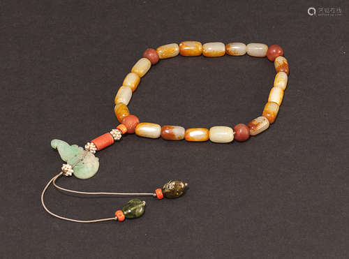 19th Chinese Antique Jade Prayer Beads清中晚期 籽玉留皮十八子手訓