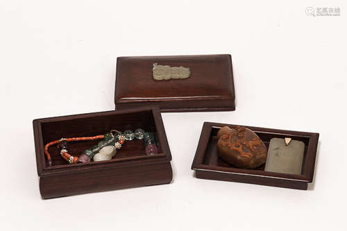 18th Chinese Antique Wood Jewelry Box Prayer Beads清 多寶盒