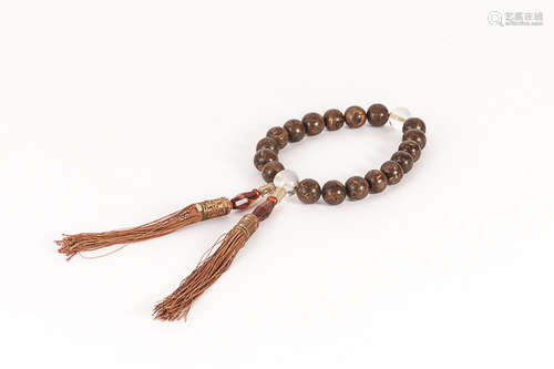 19th Chinese Antique Agarwood Prayer Beads清晚期 密宗雙佛頭沉香十八子手持