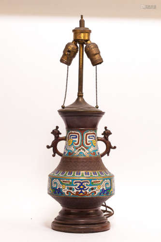 19th Chinese Antique Cloisonne Lamp清晚期 掐絲琺瑯檯燈