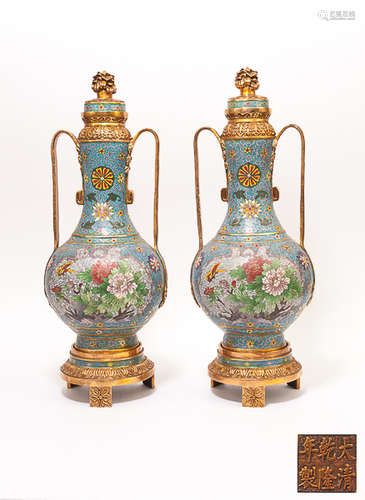 A Pair of Chinese Antique Cloisonne Vase景泰藍對瓶