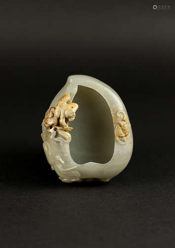 19th Chinese Antique Carved Jade Washer清 白玉巧雕筆洗