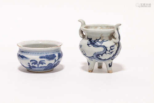 Group of Chinese Antique Blue&White Porcelain Censer清 香爐一組