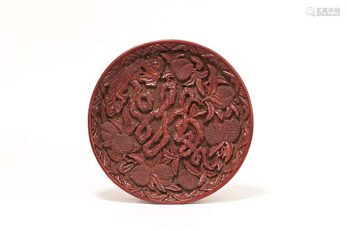 19th Chinese Antique Cinnabar Lacquer Circular Dish清 剔紅盤