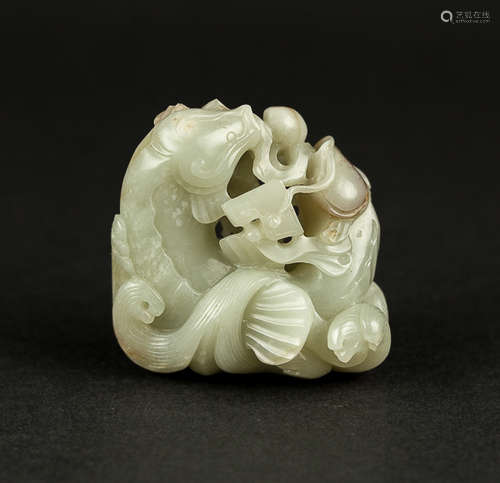 19th Chinese Antique Jade Double Crap清 玉雕年年有餘