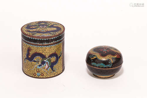 Set of 19th Chinese Antique Cloisonne Enamel Ink Box and Big Cylinder Box清晚期 掐絲琺瑯器一組