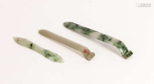 Group of Three 19th Chinese Antique Jade Hair Pin清 髮簪一組