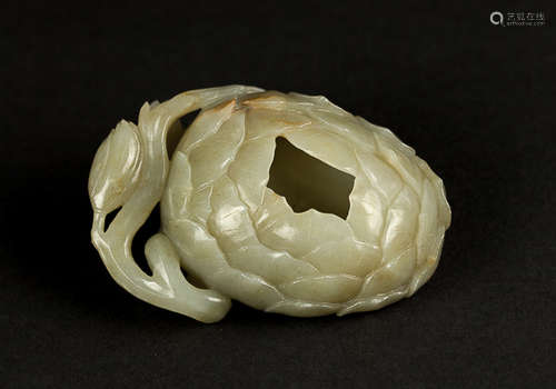 18-19th Chinese Antique Jade Washer清 青白玉筆洗