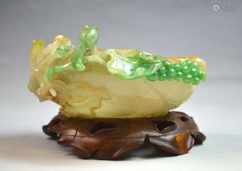 GIA Fine Carving of Peach Form Jadeite Brush Washer