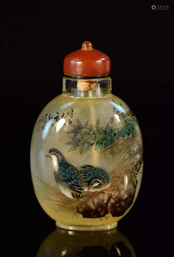 Chinese Interior Painted Snuff Bottle - Quail Scene