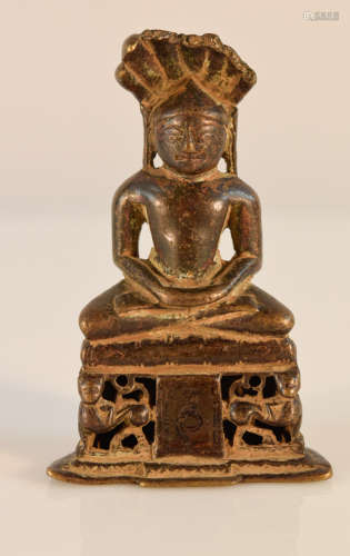 Early Jain Bronze Naga Buddha with Characters