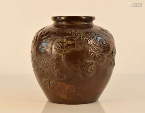 Japanese Bronze Vase with Dragon Scene