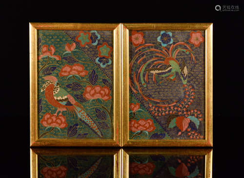 Pair Chinese Cloisonné Plaque in Frame