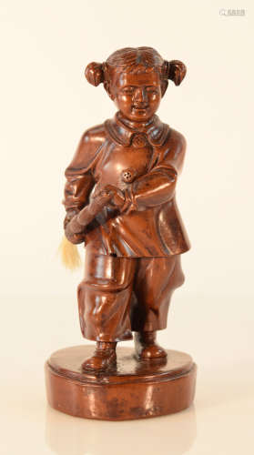 Chinese Boxwood Carving of a Culture Revolution Girl