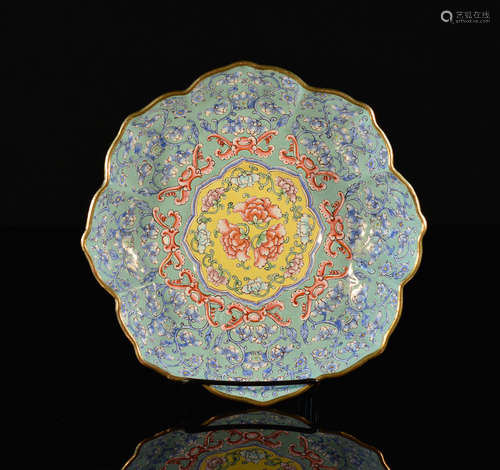 Chinese Lobbed Enamel Dish